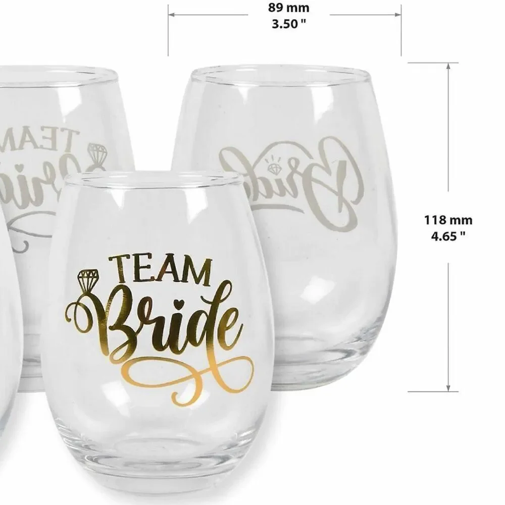 NWT Gorgeous Set of 2 Team Bride 2-Piece Stemless Wine Glass Bridesmaids Perfect